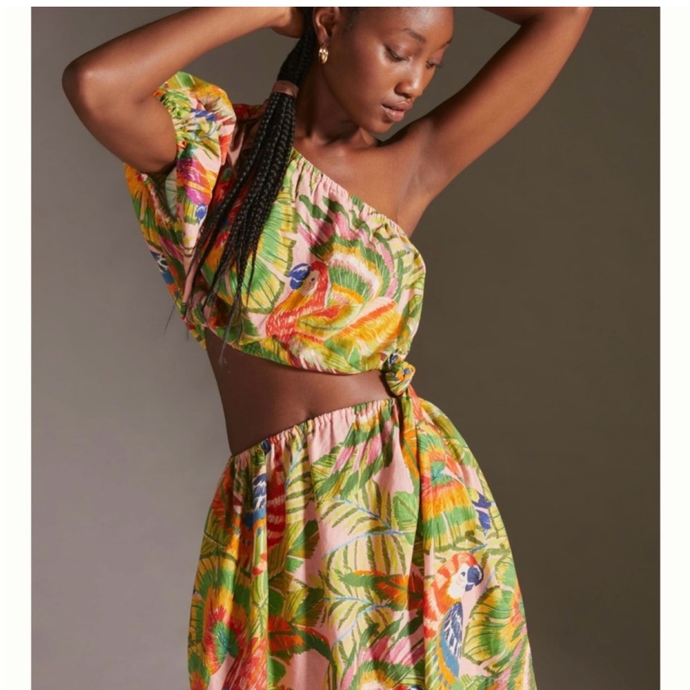 Farm Rio Macaw one shoulder mini dress